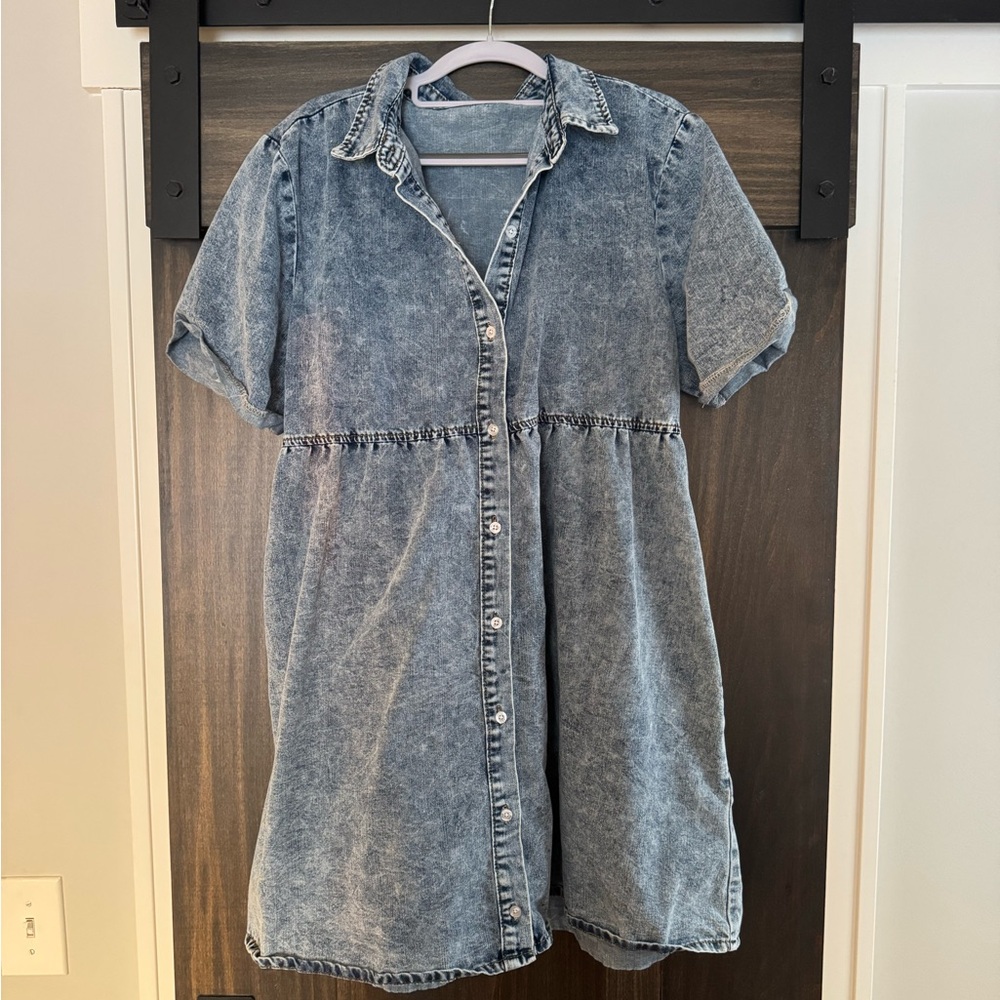 Denim Wash Dress with Pearl Buttons